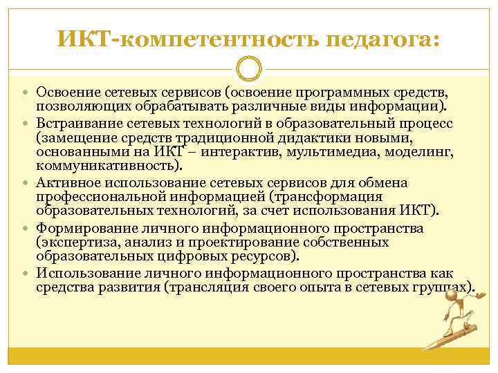 ИКТ-компетентность педагога: Освоение сетевых сервисов (освоение программных средств, позволяющих обрабатывать различные виды информации). Встраивание