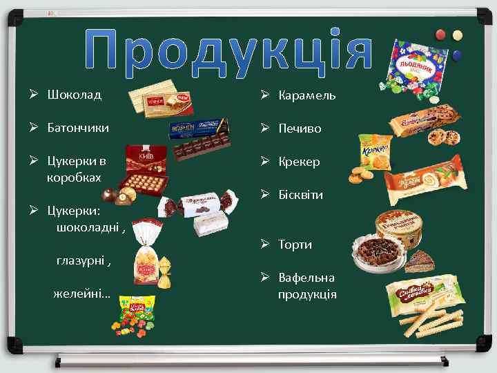 Ø Шоколад Ø Карамель Ø Батончики Ø Печиво Ø Цукерки в коробках Ø Крекер