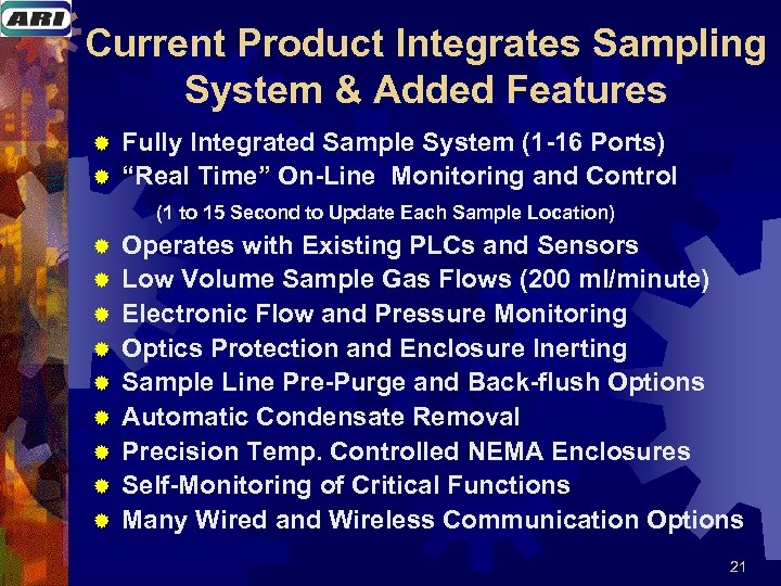 Current Product Integrates Sampling System & Added Features Fully Integrated Sample System (1 -16