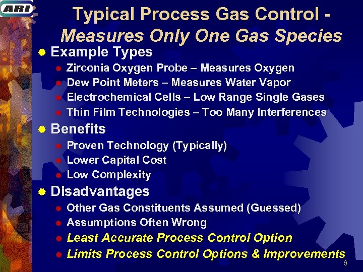 Typical Process Gas Control Measures Only One Gas Species ® Example Types ® Zirconia