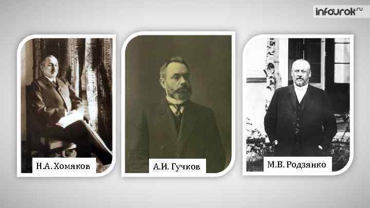 Н. А. Хомяков А. И. Гучков М. В. Родзянко 