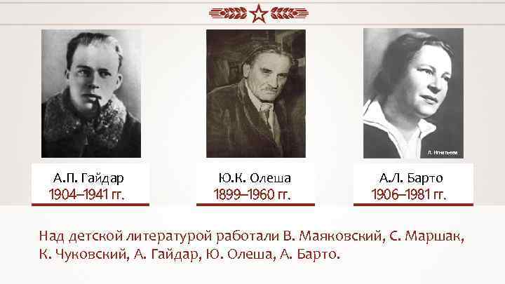 Л. Игнатьева В. В. Маяковский А. П. Гайдар 1893– 1930 гг. 1904– 1941 С.