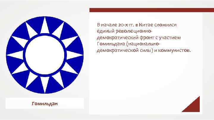 В начале 20 -х гг. в Китае сложился единый революционнодемократический фронт с участием Гоминьдана