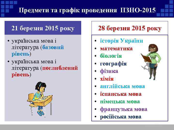 Предмети та графік проведення ПЗНО-2015 21 березня 2015 року • українська мова і література
