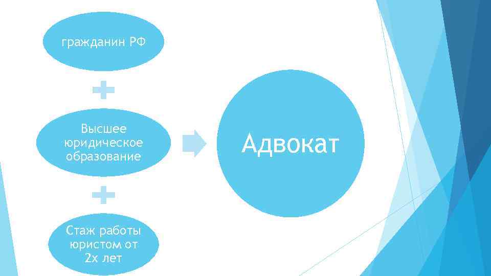 гражданин РФ Высшее юридическое образование Стаж работы юристом от 2 х лет Адвокат 