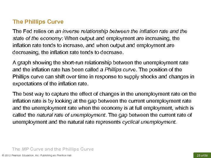 The Phillips Curve The Fed relies on an inverse relationship between the inflation rate