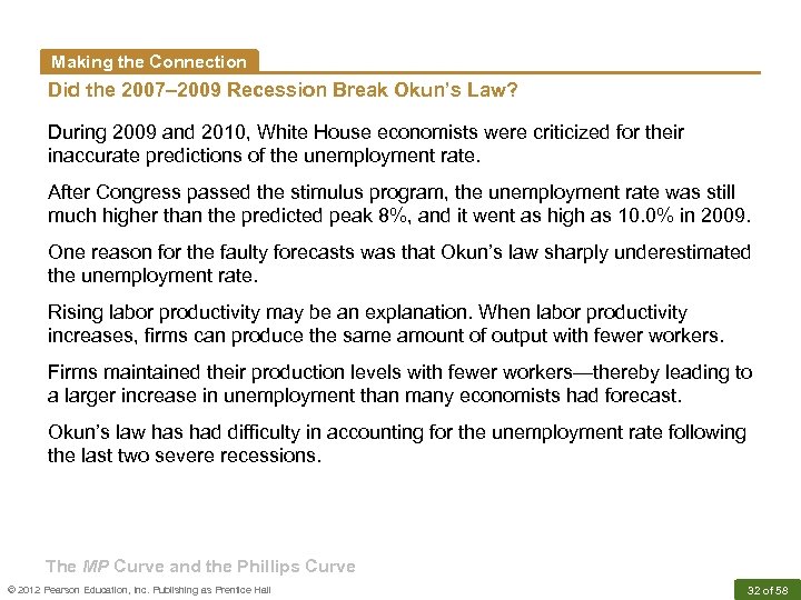 Making the Connection Did the 2007– 2009 Recession Break Okun’s Law? During 2009 and