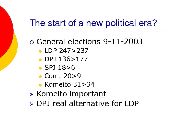 The start of a new political era? ¡ General elections 9 -11 -2003 l