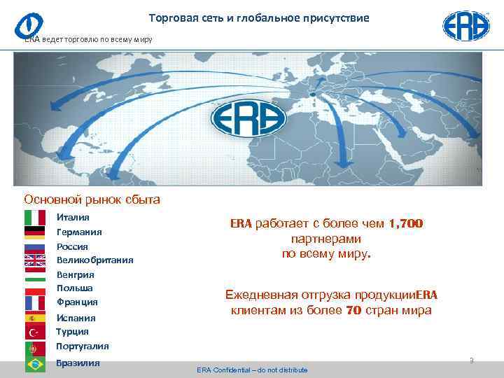 Торговая сеть и глобальное присутствие ERA ведет торговлю по всему миру Основной рынок сбыта