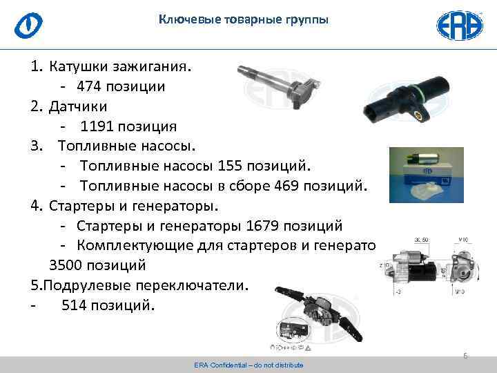 Ключевые товарные группы 1. Катушки зажигания. - 474 позиции 2. Датчики - 1191 позиция
