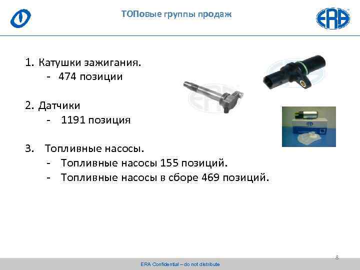 ТОПовые группы продаж 1. Катушки зажигания. - 474 позиции 2. Датчики - 1191 позиция