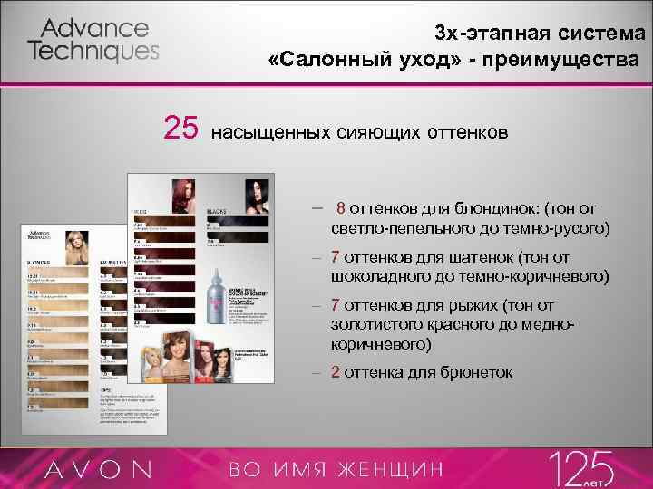 3 х-этапная система «Салонный уход» - преимущества 25 насыщенных сияющих оттенков – 8 оттенков