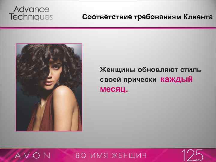 Соответствие требованиям Клиента Женщины обновляют стиль своей прически каждый месяц. 