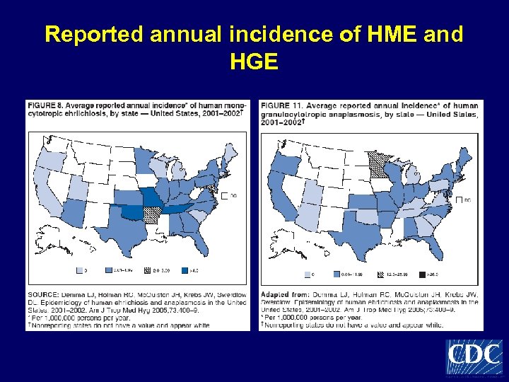 Reported annual incidence of HME and HGE 