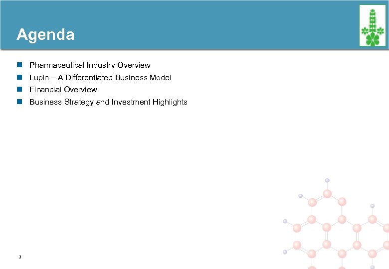 Agenda n Pharmaceutical Industry Overview n Lupin – A Differentiated Business Model n Financial