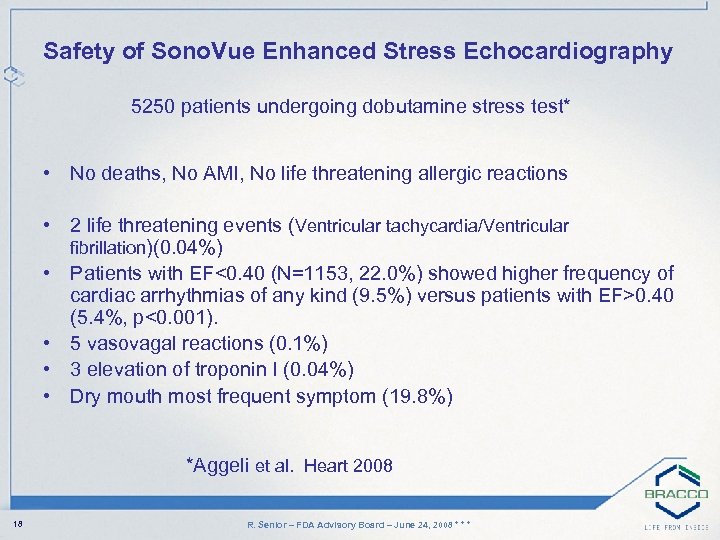 Safety of Sono. Vue Enhanced Stress Echocardiography 5250 patients undergoing dobutamine stress test* •