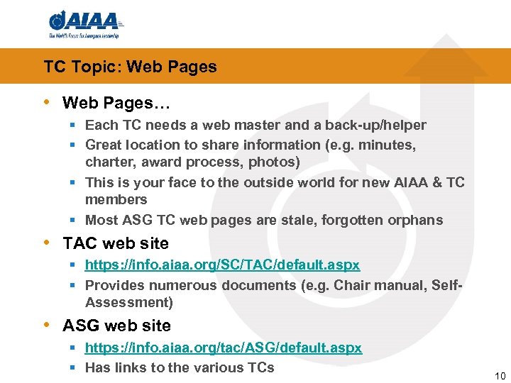 TC Topic: Web Pages • Web Pages… § Each TC needs a web master