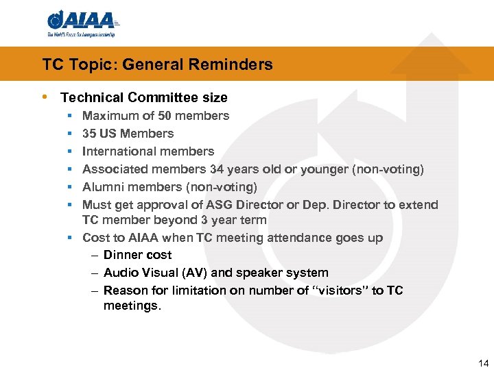 TC Topic: General Reminders • Technical Committee size § § § Maximum of 50