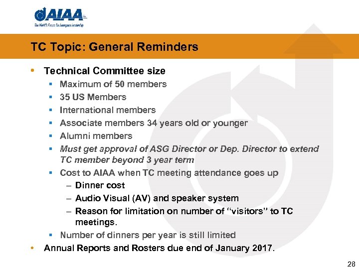 TC Topic: General Reminders • Technical Committee size § § § • Maximum of