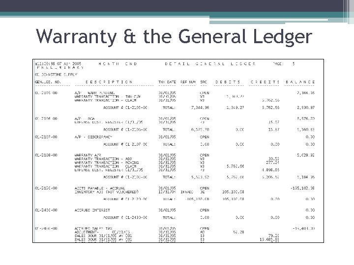 Warranty & the General Ledger 