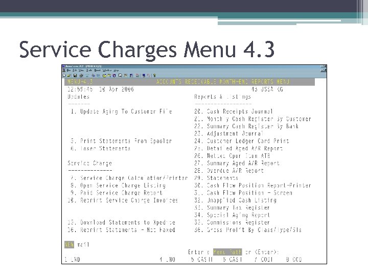 Service Charges Menu 4. 3 