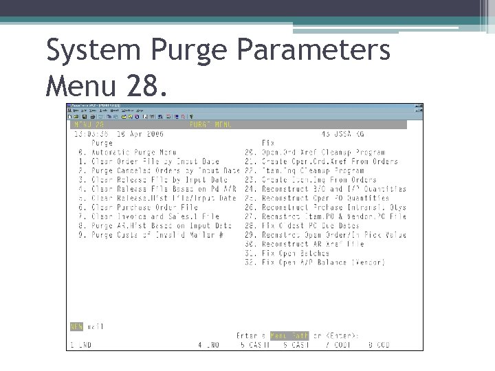 System Purge Parameters Menu 28. 