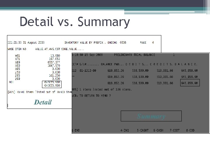 Detail vs. Summary Detail Summary 