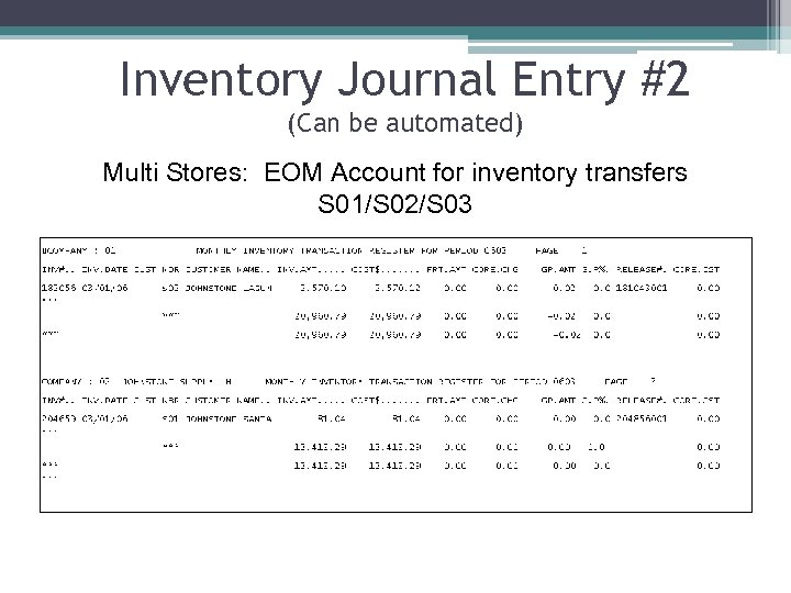 Inventory Journal Entry #2 (Can be automated) Multi Stores: EOM Account for inventory transfers