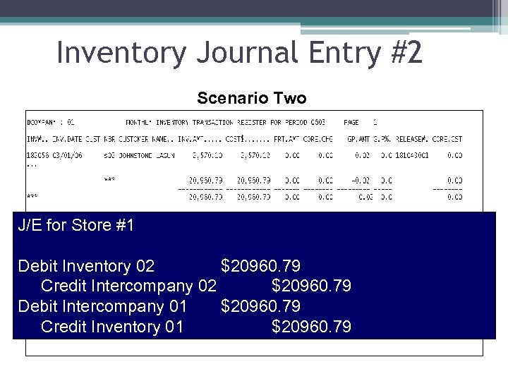 Inventory Journal Entry #2 Scenario Two J/E for Store #1 Debit Inventory 02 $20960.