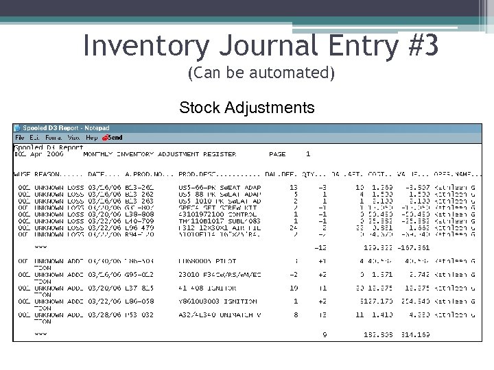 Inventory Journal Entry #3 (Can be automated) Stock Adjustments 