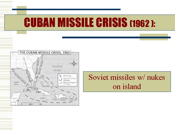 CUBAN MISSILE CRISIS (1962 ): Soviet missiles w/ nukes on island 