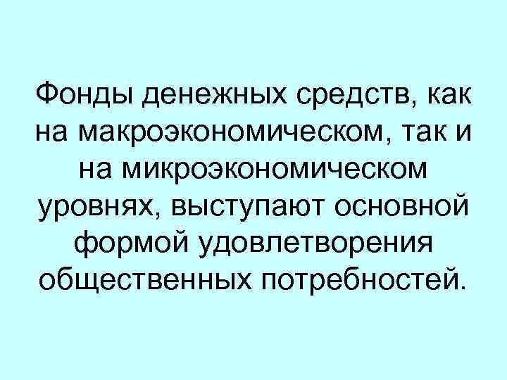 Фонды денежных средств, как на макроэкономическом, так и на микроэкономическом уровнях, выступают основной формой