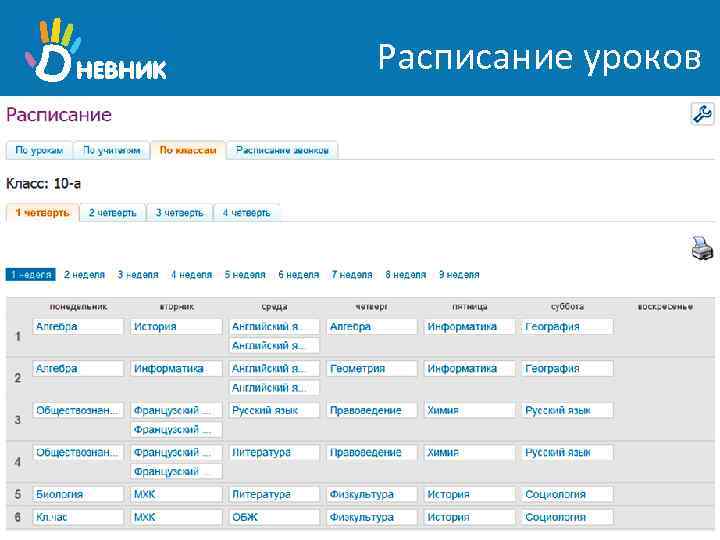 Расписание уроков 