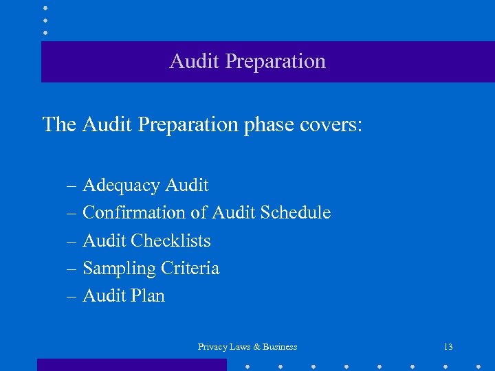 Audit Preparation The Audit Preparation phase covers: – Adequacy Audit – Confirmation of Audit