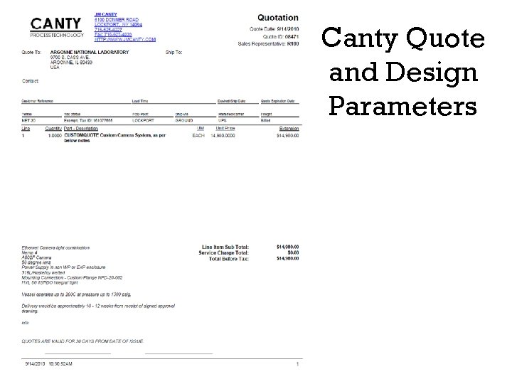 Canty Quote and Design Parameters 