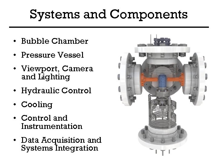 Systems and Components • Bubble Chamber • Pressure Vessel • Viewport, Camera and Lighting