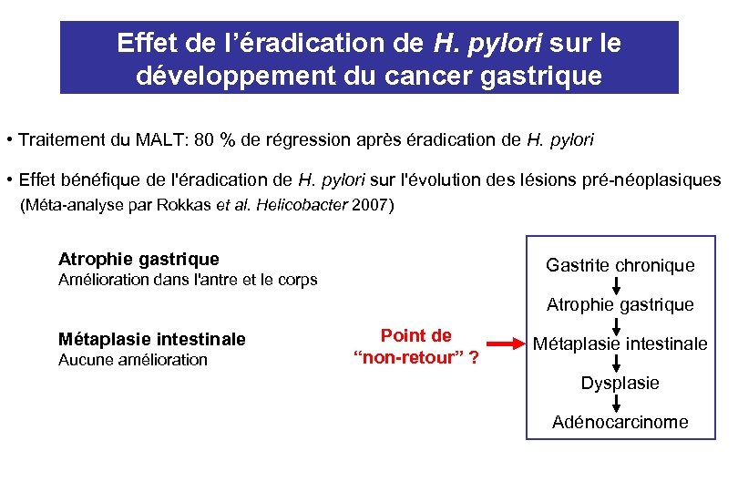 Effet de l’éradication de H. pylori sur le développement du cancer gastrique • Traitement