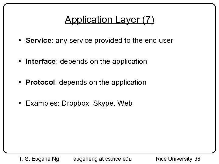 Application Layer (7) • Service: any service provided to the end user • Interface: