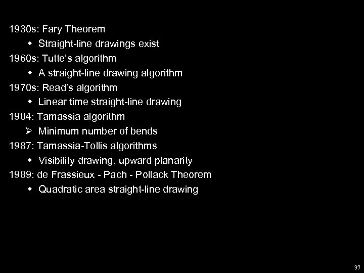 1930 s: Fary Theorem w Straight-line drawings exist 1960 s: Tutte’s algorithm w A