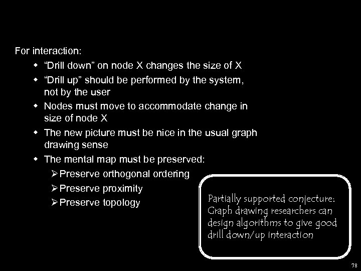 For interaction: w “Drill down” on node X changes the size of X w