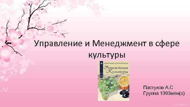 Управление и Менеджмент в сфере культуры Пастухов А. С Группа 1393 мен(з) 