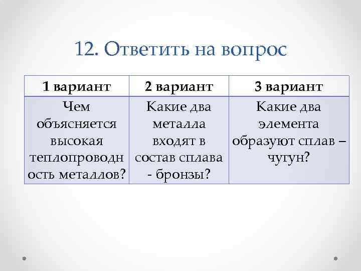 12. Ответить на вопрос 1 вариант 2 вариант 3 вариант Чем Какие два объясняется