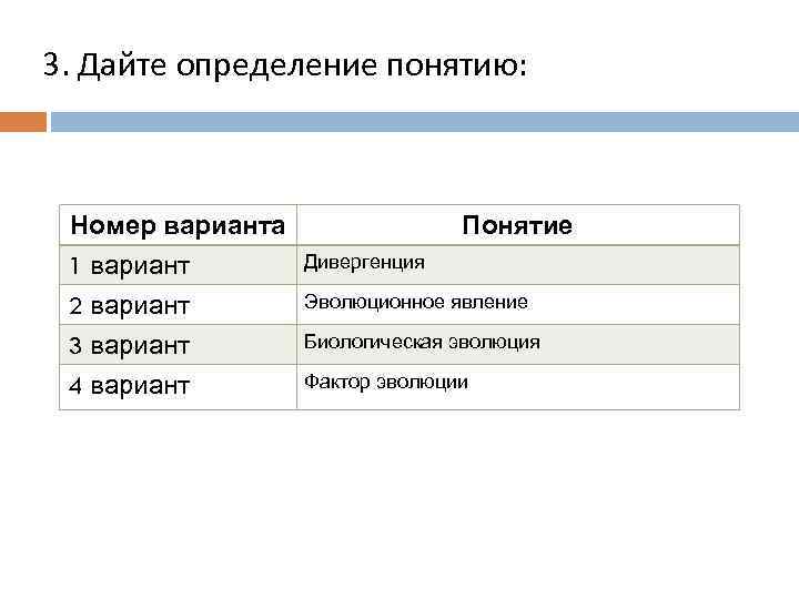 3. Дайте определение понятию: Номер варианта 1 вариант 2 вариант 3 вариант 4 вариант