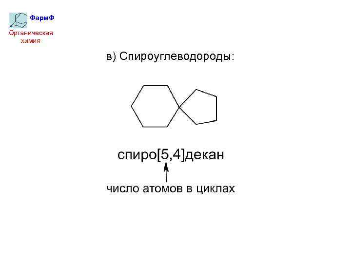 Фарм. Ф Органическая химия в) Спироуглеводороды: 