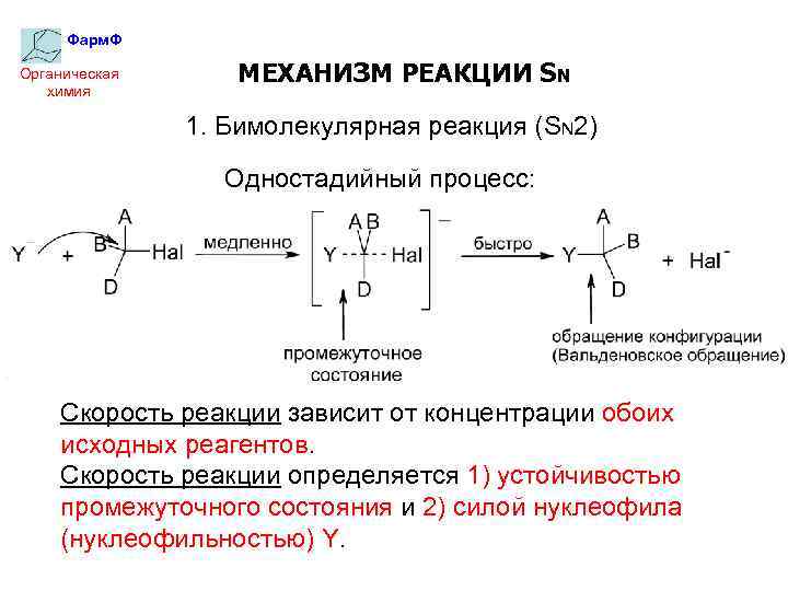 Закончите схему уравнения механизма нуклеофильного замещения sn2 активированный комплекс