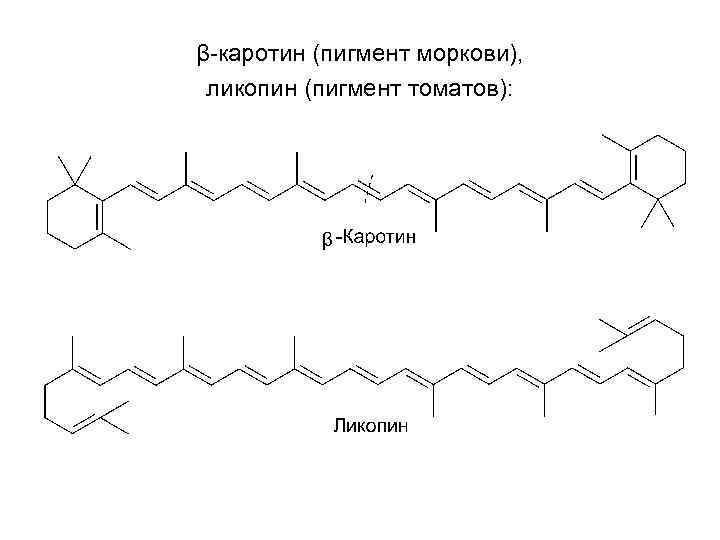 β-каротин (пигмент моркови), ликопин (пигмент томатов): 