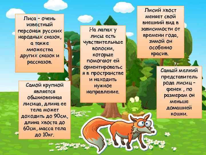 Лиса – очень известный персонаж русских народных сказок, а также множества других сказок и