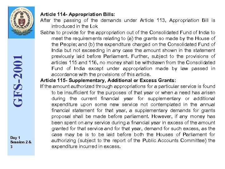 GFS-2001 Day 1 Session 2 & 3 Article 114 - Appropriation Bills: After the