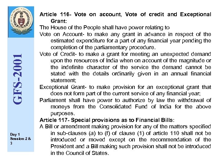 GFS-2001 Day 1 Session 2 & 3 Article 116 - Vote on account, Vote