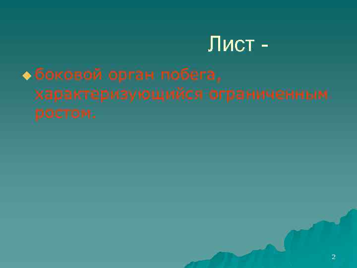 Лист u боковой орган побега, характеризующийся ограниченным ростом. 2 